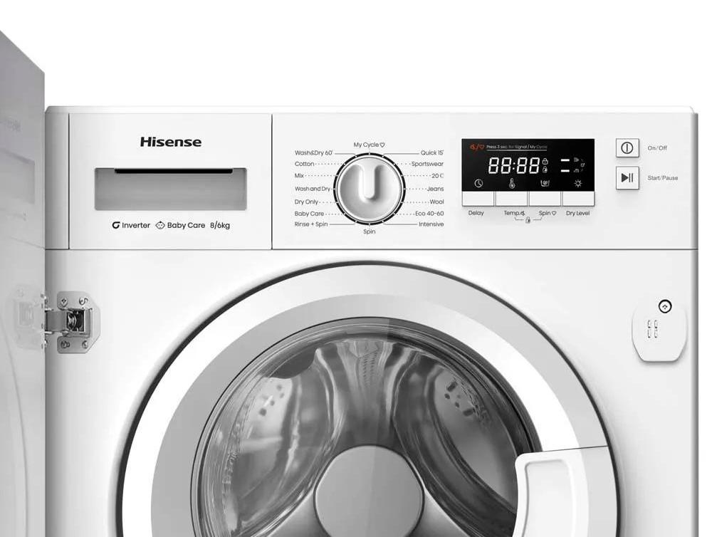 Hisense WD3M841BWIES, Frontlader, Integriert, Weiß, Links, Weiß, Tasten, Drehregler