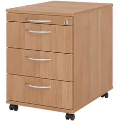 bümö Rollcontainer mit Schubladen, Container abschließbar aus Holz in Nussbaum - Rollwagen für's Büro als Schreibtisch Unterschrank, Bürocontainer