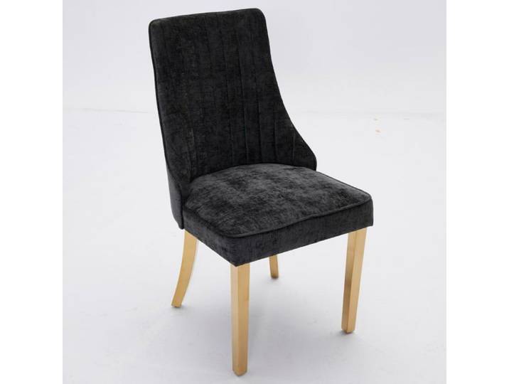 Logidon Chenille Eet Ensemble de Chaises Noir Pieds Dorés Lot de 2 65x50x95 cm