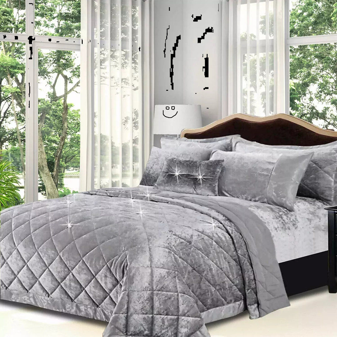 ZASH LONDON Polyester Bedspread with Pillow Shams Included Silver Double Quilt + 2 Standard Shams