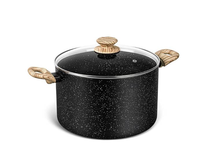 Grand marmite antiadhésive en granit de 5 litres, marmite à soupe, marmite à pâtes avec couvercle en verre, Pots à Induction, ustensiles de cuisine noirs