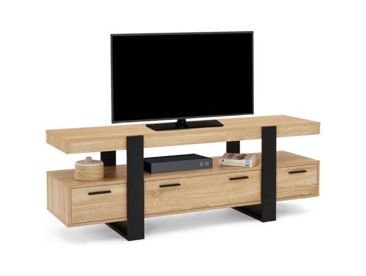 IDMarket Meuble TV Phoenix 140 cm avec tiroirs Bois et Noir