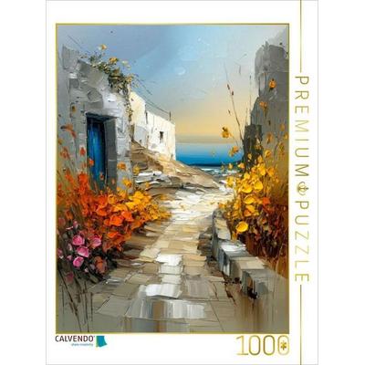 CALVENDO Puzzle Ein antiker Pfad auf Delos, gesäumt von niedrigen Steinmauern und wilden Frühlingsblumen | 1000 Teile Lege-Größe 64x48cm Foto-Puzzle