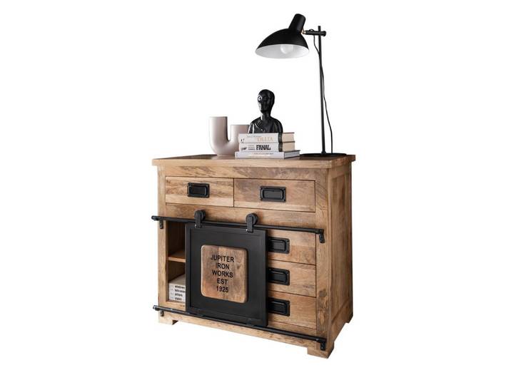 More2Home Sideboard Kommode MARK Nr.2-MT, Mango massiv/Metall schwarz, 90 cm breit