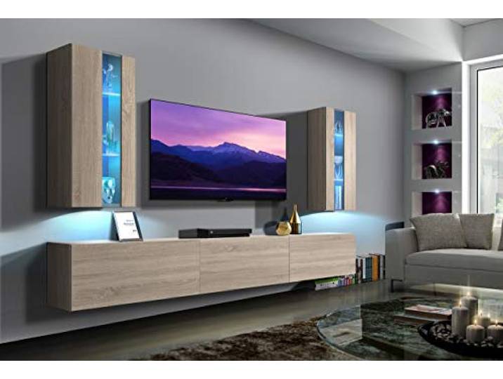 Furnitech Wohnwand Wohnzimmer - Hängend Wohnwand Modern Schrankwand mit Regale und TV Schrank - Wohnzimmer Möbel ohne LED (Luiziana AN20-18S-M3 1B)