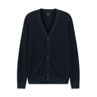 Cardigan BUGATTI "Regular Fit", Herren, Gr. M, schwarz (390, marine), Strick, 50% Baumwolle, 50% Polyester, unifarben, regular fit, V-Ausschnitt, Strickjacken, mit einer Ribstruktur