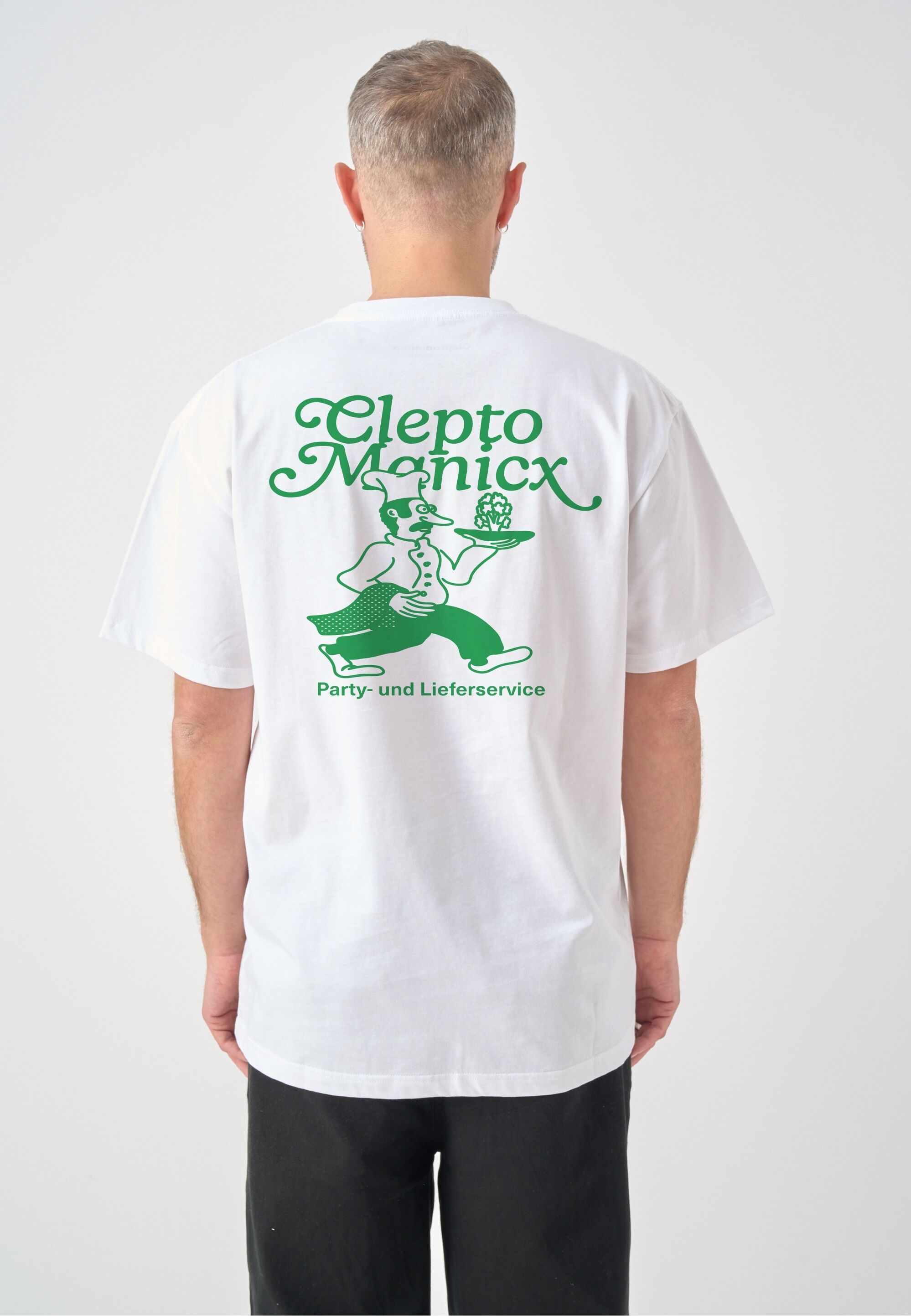T-Shirt CLEPTOMANICX "Partyservice", Herren, Gr. S, weiß, 100% Baumwolle, bedruckt, normal, Rundhals, Shirts T-Shirt, mit großem Rückenprint