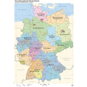 GeoMetro Deutschlandkarte Verwaltungskarte, rahmenlos, Poster aus Papier, politische Karte, 70 x 100 cm