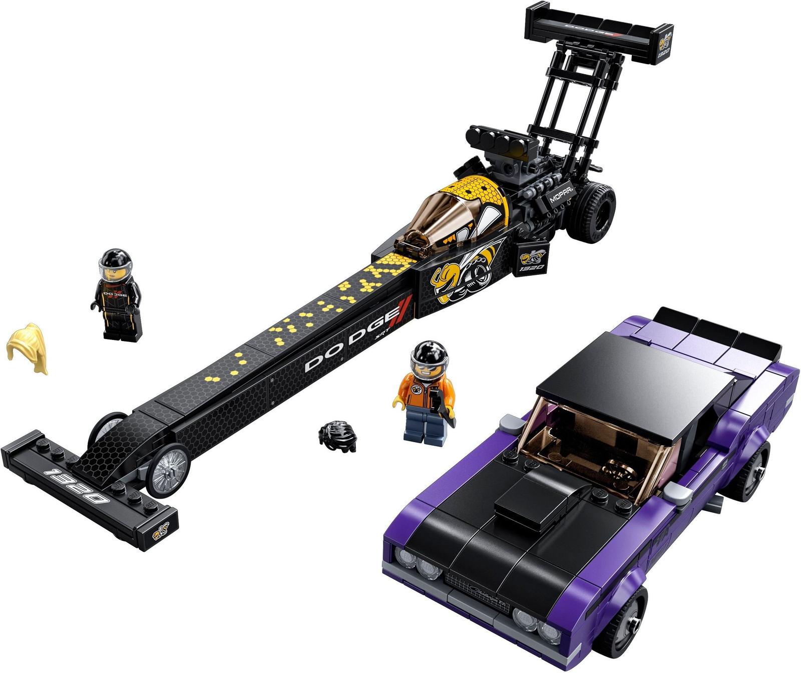 LEGO 76904 Mopar Dodge SRT Top Fuel Dragster en 1970 Dodge Challenger T/A