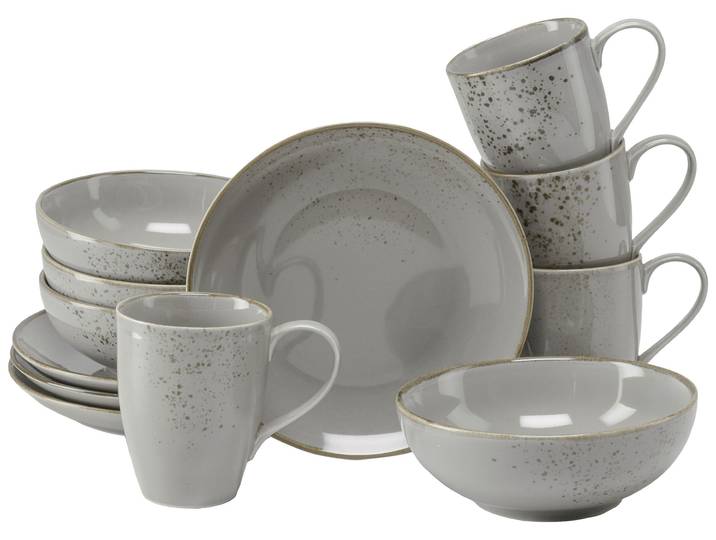 Kaffeeservice CREATABLE Nature Collection, Service, 12-tlg. , grau, 12, Steinzeug, Geschirr-Sets, Kaffeeservice, Handgemalte Sprenkel und Ränder, Reaktivglasur