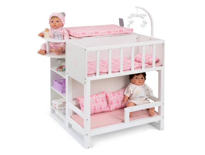 ELLA & PIET® Puppen Pflegecenter Großes Puppenpflegecenter NURSERY 6in1 aus Holz (Weiß-Rosa), Puppencenter