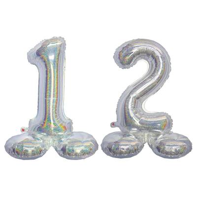 Stehender XL Folienballon Zahl 12 silber holografisch 72 cm 12. Geburtstag