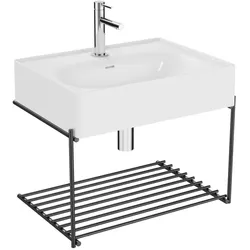 VitrA Equal Waschtisch-Set 64082 mit Waschtisch 60 cm, weiß hochglanz VC, mit Ablage Metall schwarz matt