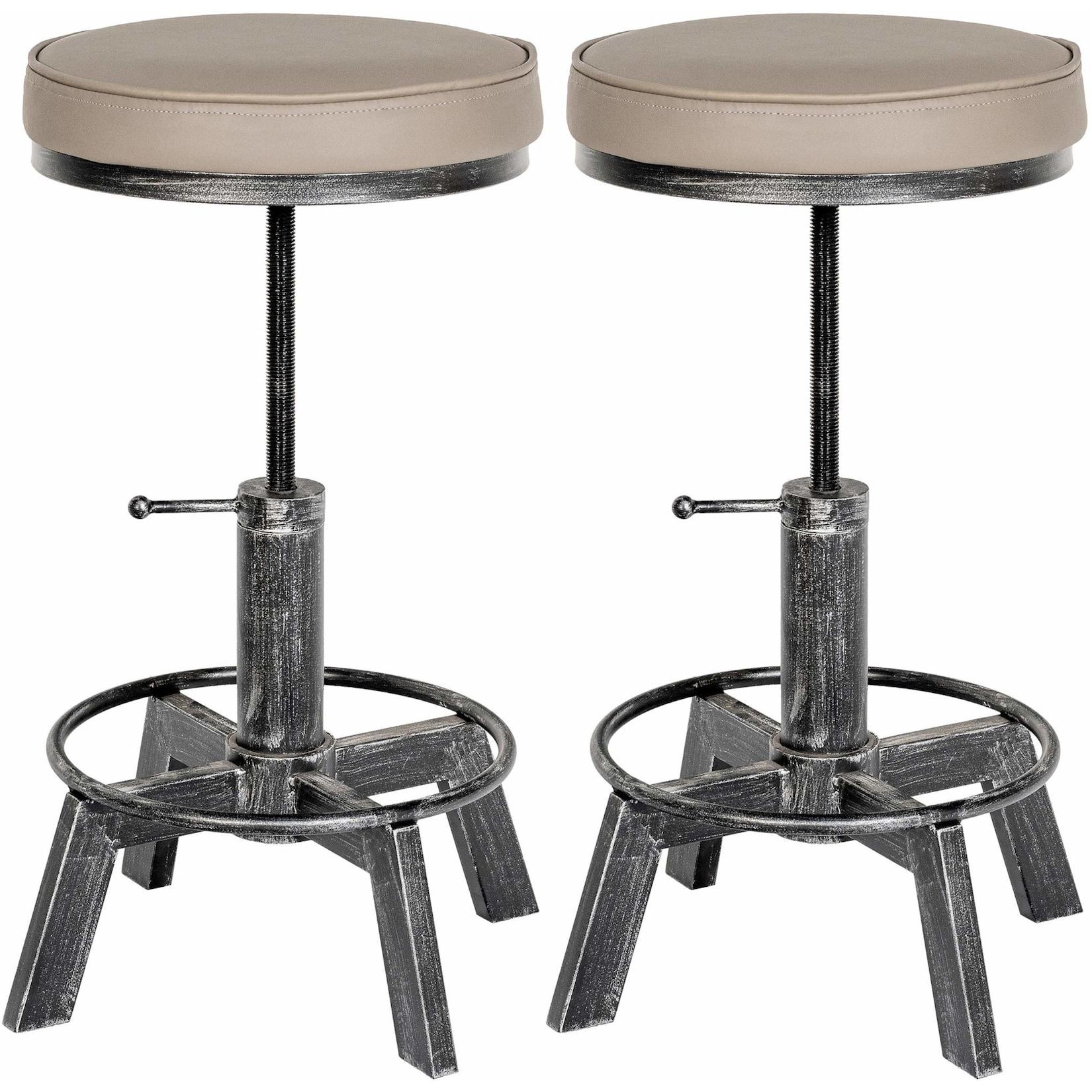CLP 2er Set Sitzhocker Destin mit Kunstlederbezug I Hocker im Industrial Design I gepolstert und höhenverstellbar