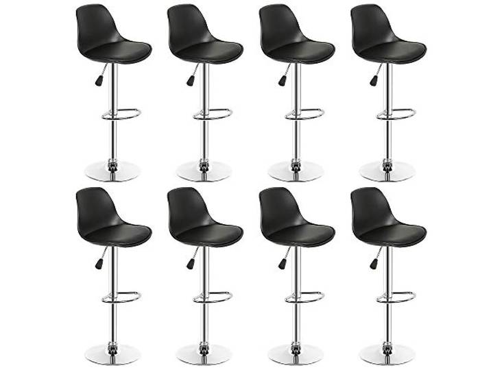 Barhocker, 8 Stück, drehbar um 360 ° & höhenverstellbar, skandinavischer Barhocker aus PU-Leder (schwarz, 8)