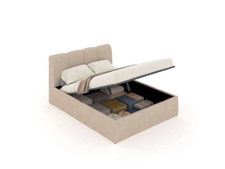 BALTIMORE - Lit nuage coffre 140x190cm velours beige