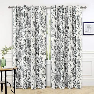 DriftAway Tree Branch Linen Blend Botanical Pattern Painting Blackout Grommet Lined Window Curtains