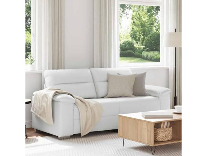 ZQQLVOO 2-Sitzer Sofa Weiß Kunstleder 180x81x84 cm Robuster Holz-Metall-Rahmen, Breite Armlehnen, Dick Polsterung, Wohnzimmer Büro Gästezimmer