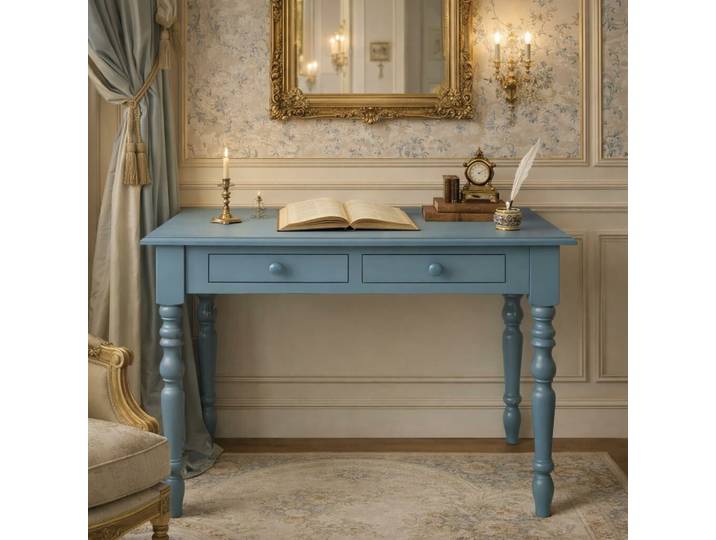 romantischer Schreibtisch - Konsolentisch mit Drechselbeinen himmelblau