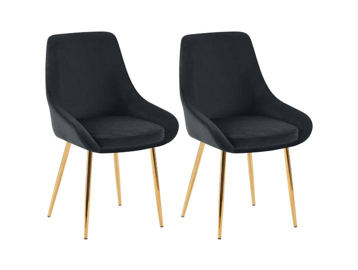 CLP Esszimmerstuhl 2er Set Samt Schwarz, 50x86x53 cm, Esszimmer, Stühle
