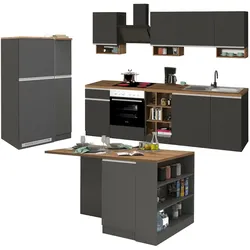 Dmora Vollständige Küche Danderso, Set mit Speisekammer, Küchenzeile Schrank, 100 % Made in Italy, Anthrazit und Eiche