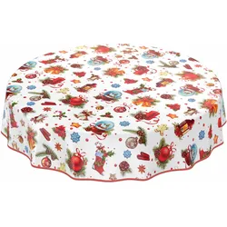 Weihnachtstischdecke abwaschbare Tischdecke Weihnachten Weihnachtskugeln - Rund 140 cm, Paspelband (Eingefasst)