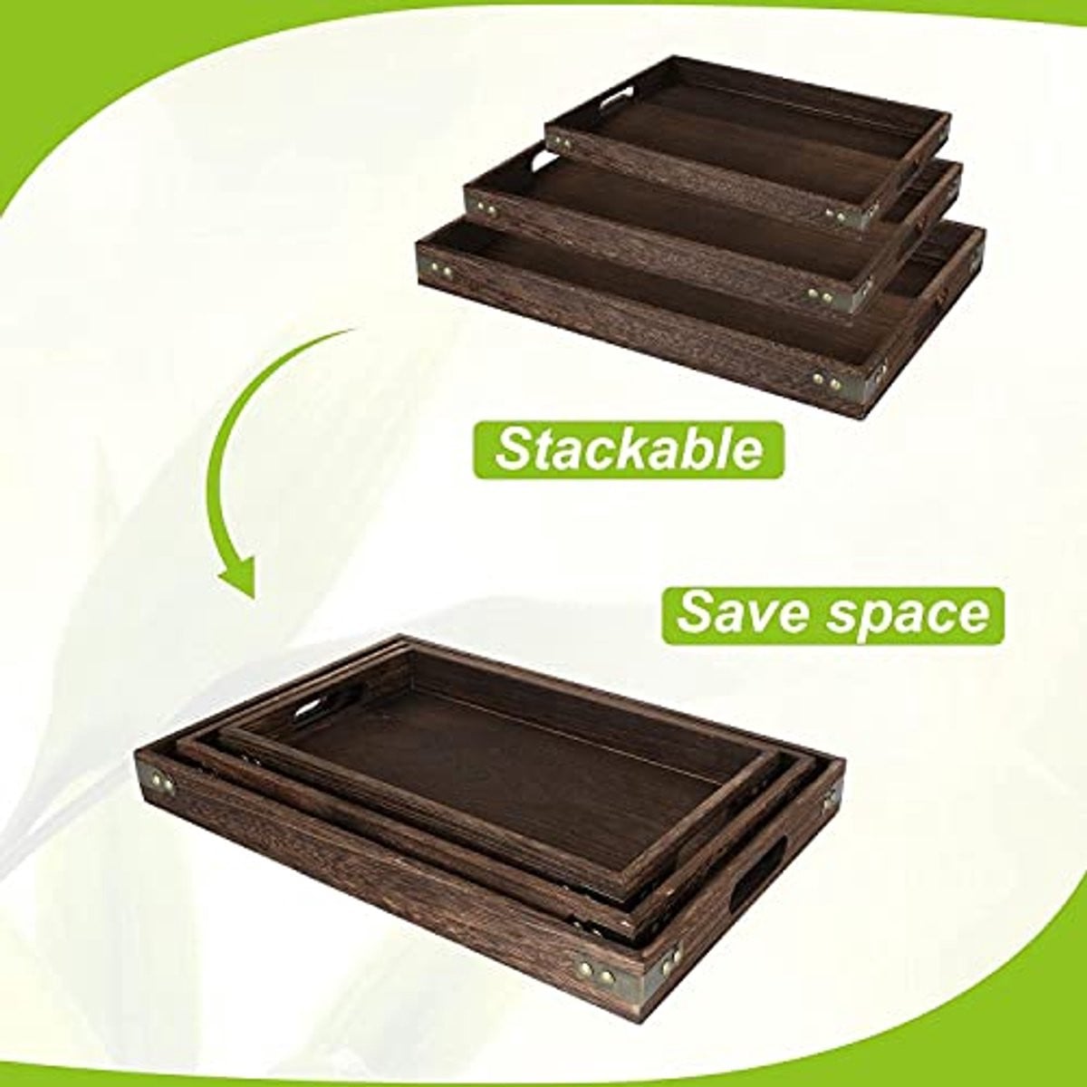 Set van 3 Houten Dienbladen met Handgrepen voor Keuken en Decoratie