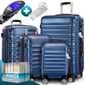 Monzana Koffer blau, 4-teilig + Zubehör, Hartschale, mit 4 Rollen, klein / mittel / groß (2x)