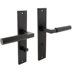 Intersteel, Türgriff + Türgarnitur, Langschildschildgarnitur Baustil Zamak F71 schwarz WC 72 mm DIN links / rechts