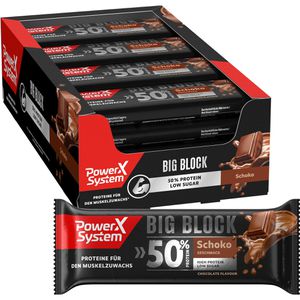 Power-System Proteinriegel Big Block, 16 Riegel, Schoko, je 100g, pro Riegel 50g Protein