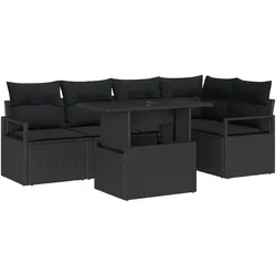vidaXL 6-teiliges Gartensofa-Set mit Kissen in Schwarz aus Polyrattan