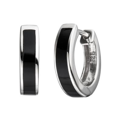 Paar Creolen JOBO, silber (silber 925), Ohrringe, Damen, 14,6mm, Silber 925 (Sterlingsilber), rund 925 Silber mit Onyx-Imitation