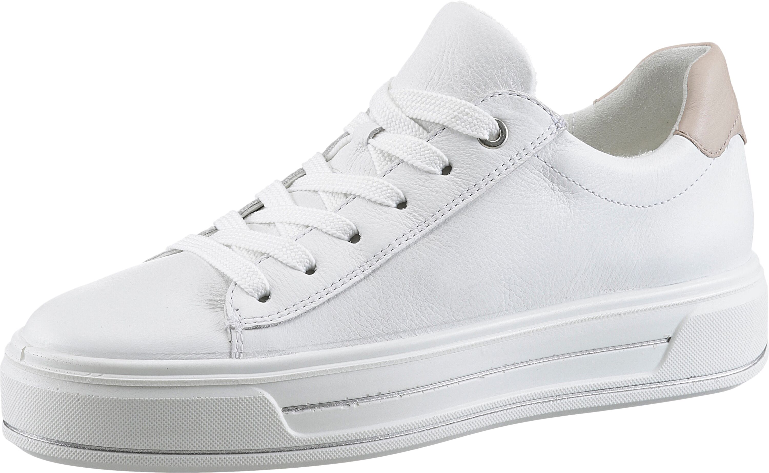 Plateausneaker ARA "CANBERRA", Damen, Gr. 6,5, atmungsaktiv, beige (weiß, sand), Glattleder, Schuhe Plateausneaker, Freizeitschuh, Halbschuh, Schnürschuh in Komfortweite G (= weit) weiß, sand 6,5, atmungsaktiv