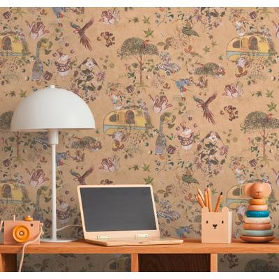 Vliestapete LIVING WALLS "LIMITED – Fantasiewald", beige, B:0,53m H:0m L:10,05m, Vlies, Tapeten, Verspielte Tiere, Pflanzen und Fahrzeuge in märchenhafter Collage