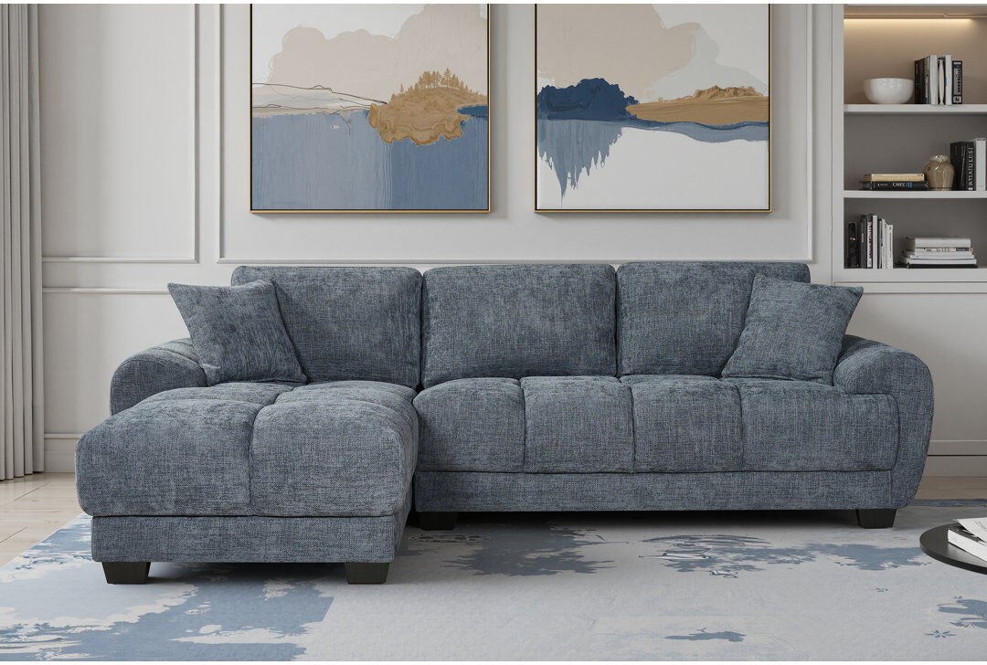 Lily Manor 4 Seater Corner Sofa Blue Chenille 82cm H X 261cm W X 165cm D