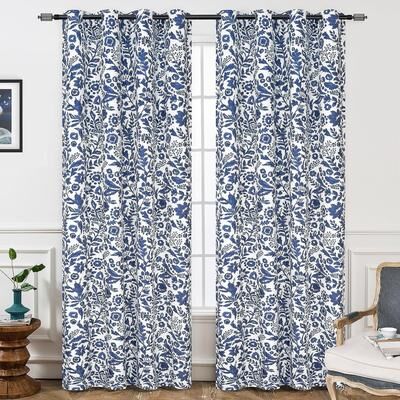 DriftAway Porch & Den Ouzel Floral Watercolor Blackout Lined Window Curtain Panel Pair