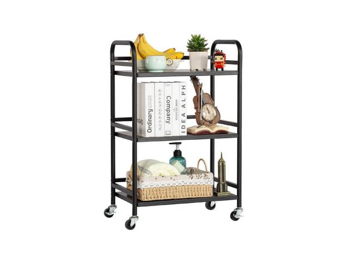 LuxusKollektion Servierwagen Servierwagen 3 Ebenen Metall Schwarz 48x30x75cm, (1 St)