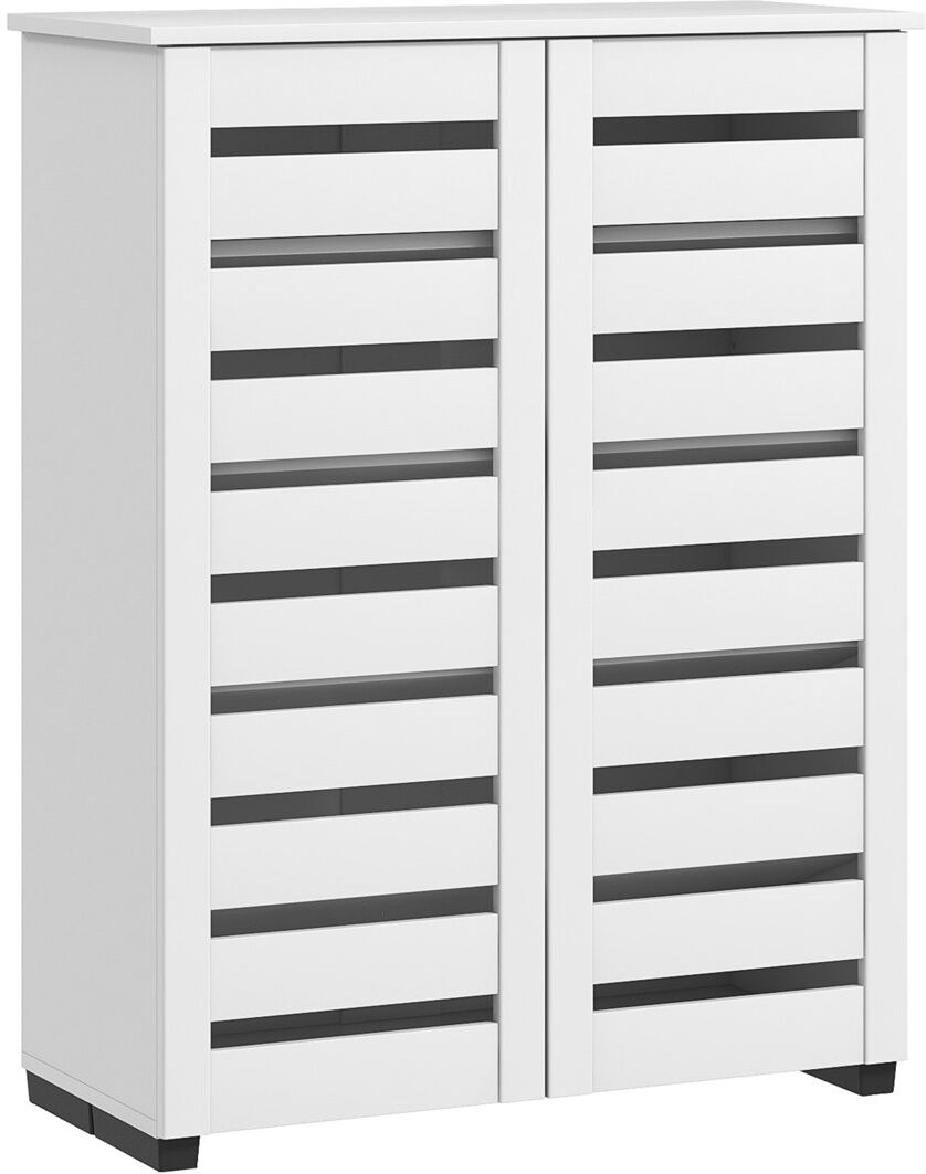 17 Stories HOMCOM Shoe Storage Cabinet with Slatted Doors for 15 Pairs of Shoes White White 15