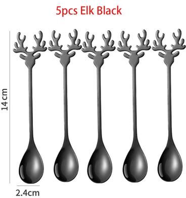 Modern Mode Marketplace Stainless Steel Christmas Coffee & Mini Espresso Spoons Set Festive Elk Design elk Black