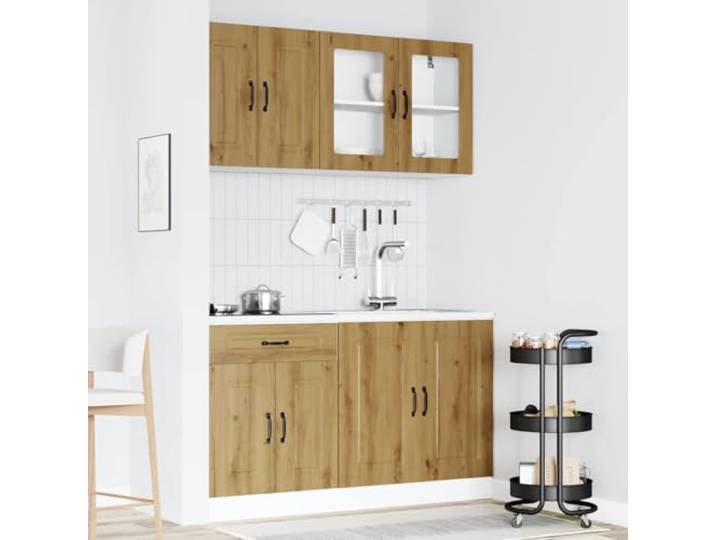 KTHLBRH Kalmar Küchenmöbel-Set, 4-teilig, Eiche Verstellbare Füße, feuchtigkeitsbeständige Spanplatte, leicht zu reinigen, mit Glastüren