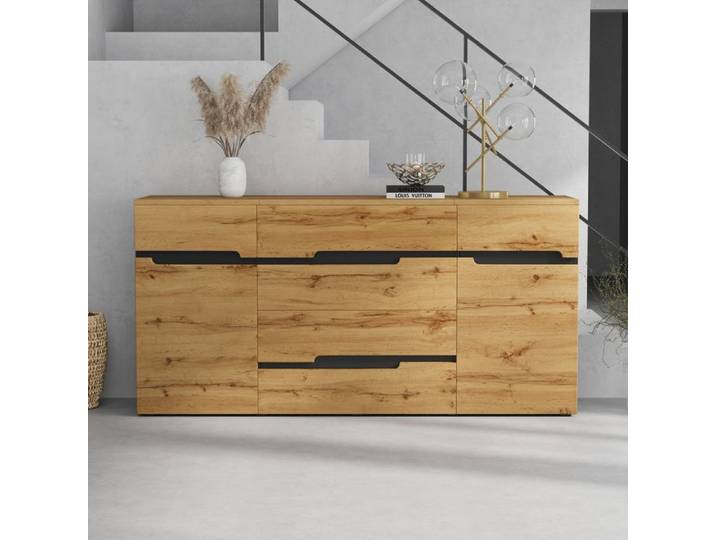 Buffet - Salon - 160x40x80 cm - 2 portes - 4 tiroirs - Design industriel
