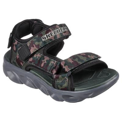 Sandale SKECHERS "HYPNO-SPLASH - SUN BREAKS", Mädchen, Gr. 33, grün (schwarz, oliv), Textil, tarnfarben, Schuhe Sandale, Sommerschuh mit Klettverschluss, Größenschablone zum Download
