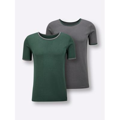Unterziehshirt WÄSCHEPUR, Damen, Gr. 6, 2 Stk., Normalgrößen, grün (anthrazit, moos), 100% Baumwolle, Rundhals, Unterhemden