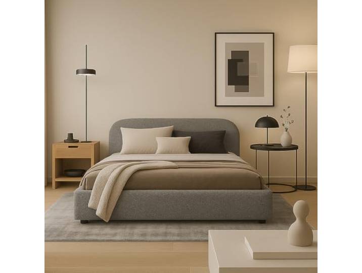 Sofello Moon Polsterbett mit Lattenrost aus Holz Doppelbett mit Lattenrost Moon Kopfteil 90x200 120x200 140x200 160x200 180x200 200x200 (Quelle 92 - grau, 140x200)