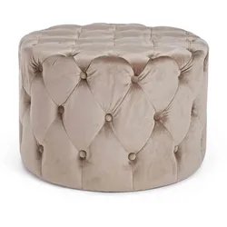 Pouf Lorella Samt-Optik, modern und rund, weich gepolstert, Taupe – stilvoll für Dein Zuhause