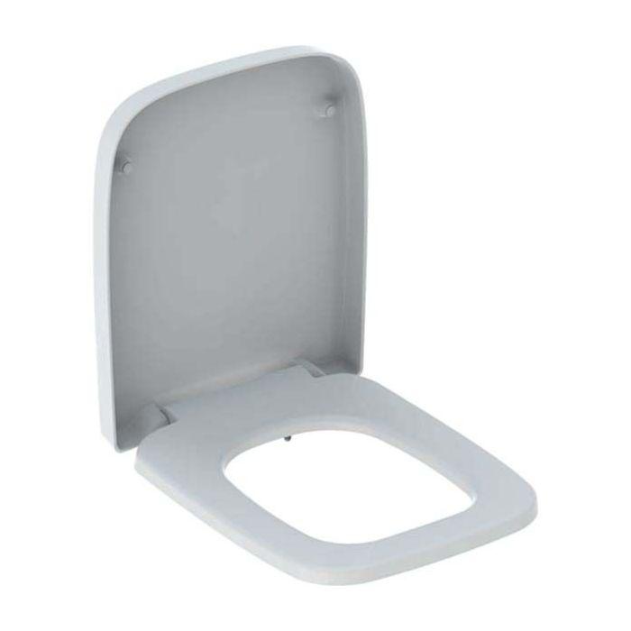 Geberit Renova Plan WC-Sitz 500832001 eckig, Befestigung von oben, mit Quick-Release-Scharniere, mit Absenkautomatik, weiß