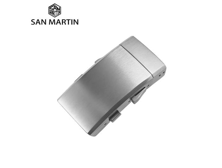 San Martin – Bracelet de montre pliable, 18mm 20mm, boucle de pilote, cliquet, Micro-ajustable, fermoir à mouche, acier massif brossé BK1841