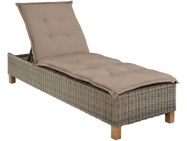 Gartenliege MERXX Toskana , braun (beige), Obermaterial: 100% Polyester. Füllung: 100% Polyurethan, Gartenliegen, Gartenliege, Polyrattan/Akazie, inkl. Auflage