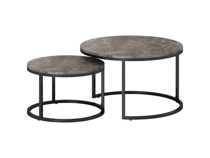 Homcom Couchtisch rund 2er Set Satztisch mit Metallrahmen, Marmoroptik Grau, Dunkelgrau, Rund, 78.5x46.5x78.5 cm, Wohnzimmer, Wohnzimmertische, Couchtische