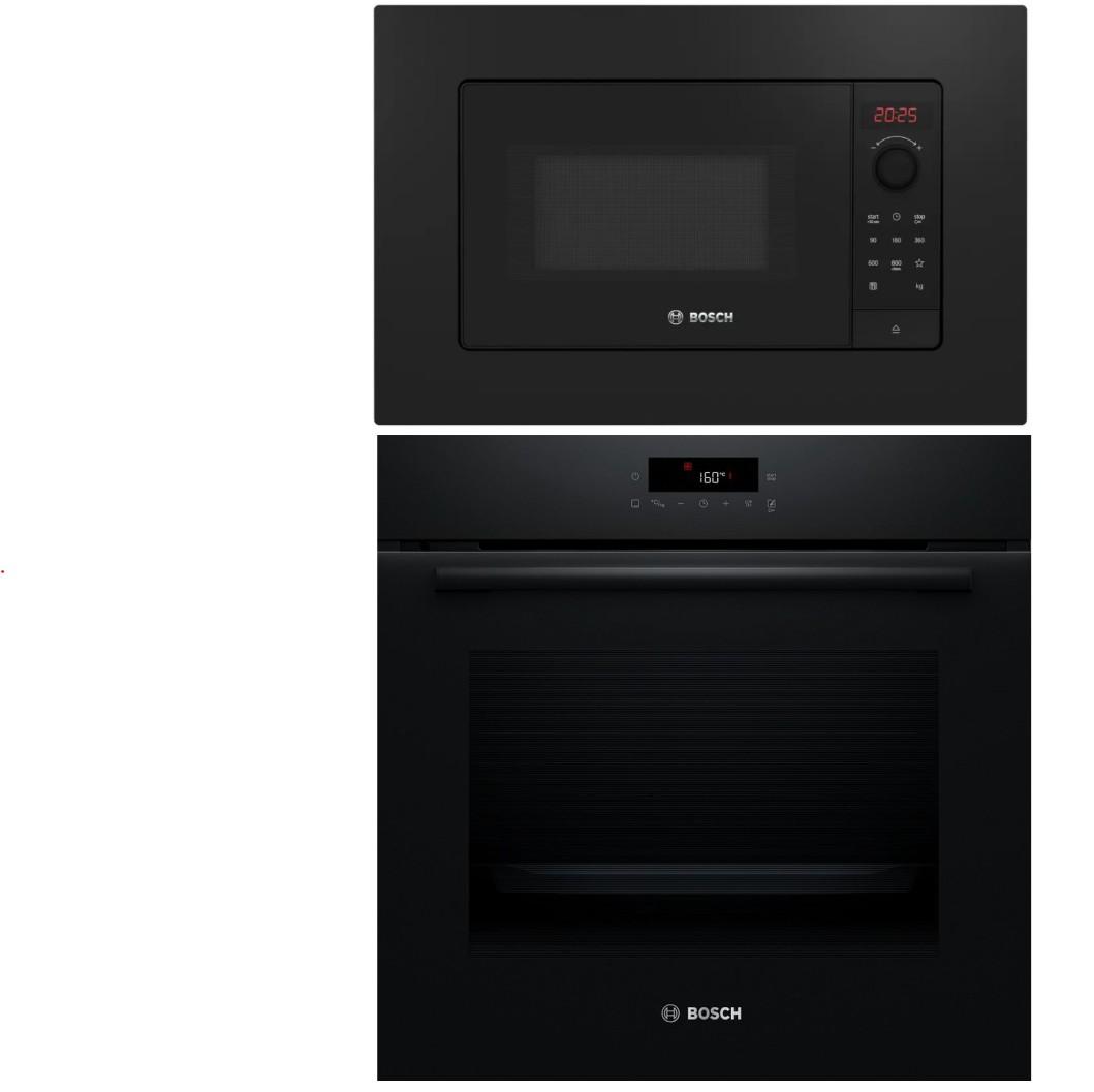 Bosch Backofenset Einbau-Backofen Pyrolyse schwarz + Einbau-Mikrowelle AutoPilot LED Display
